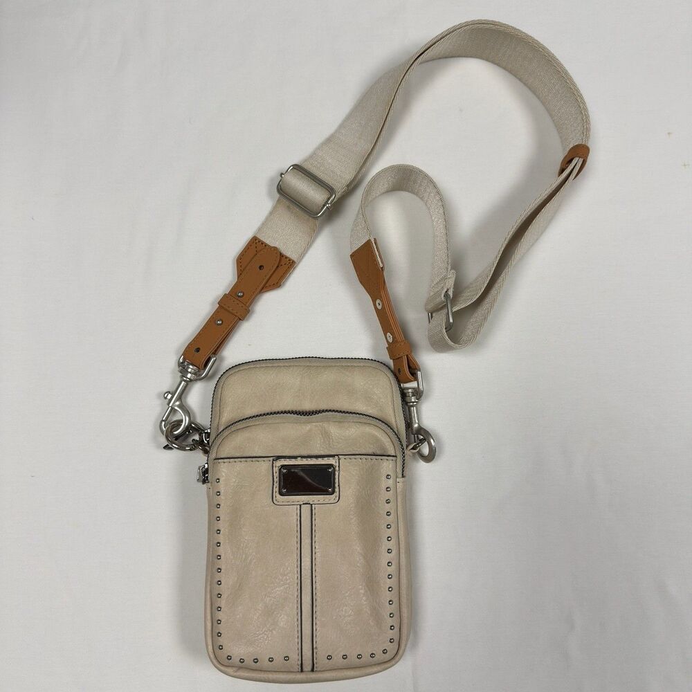 Sam & Hadley Dome Crossbody/Shoulder Handbag Beige Studded  With Strap